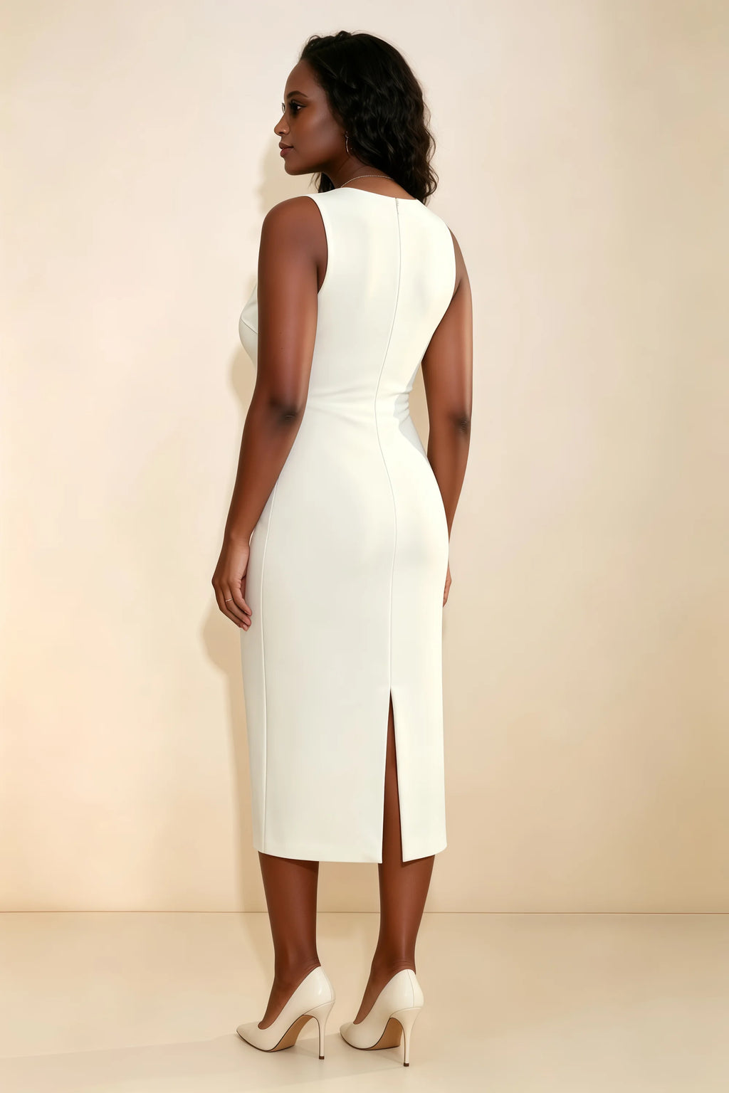 Annabel Ivory Keyhole Neck Sleeveless Bodycon Midi Dress