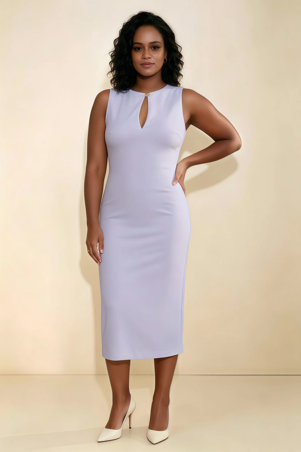 Annabel Lavender Keyhole Neck Sleeveless Bodycon Midi Dress