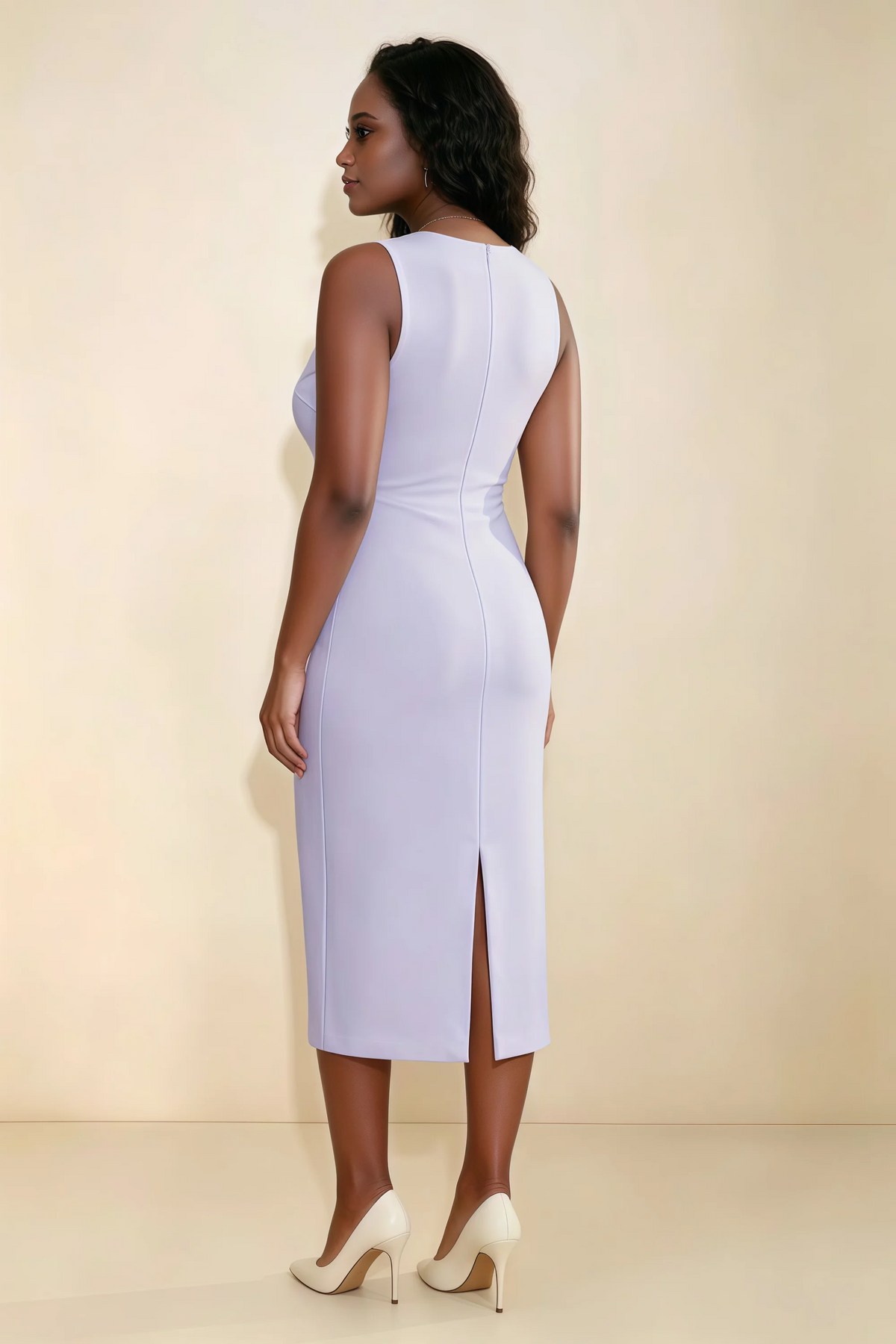 Annabel Lavender Keyhole Neck Sleeveless Bodycon Midi Dress
