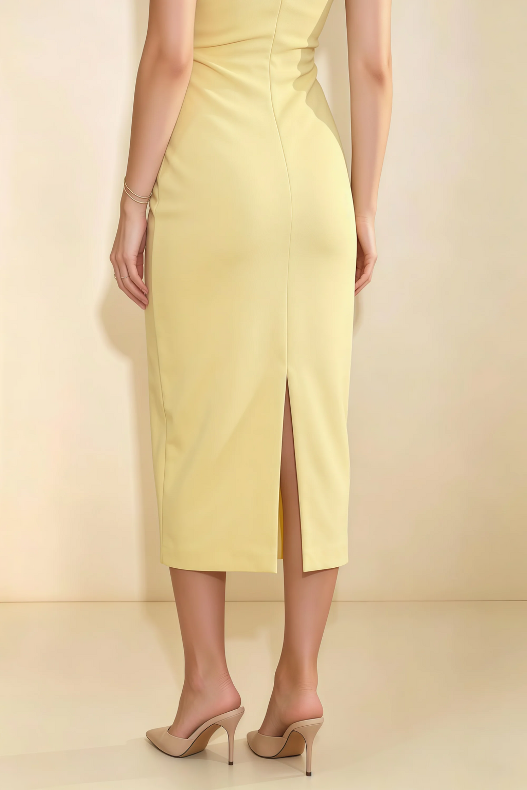 Annabel Lemon Keyhole Neck Sleeveless Bodycon Midi Dress