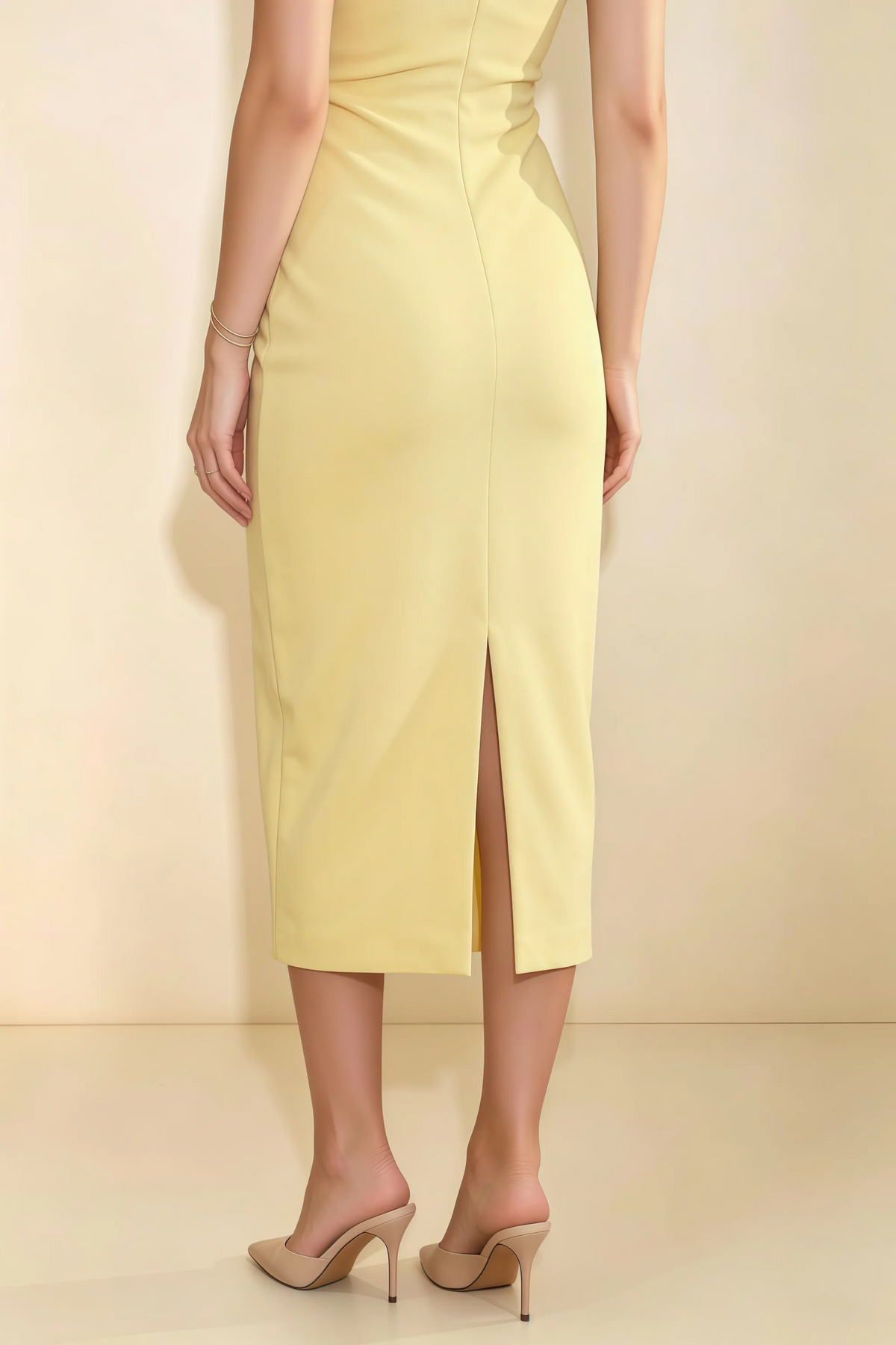 Annabel Lemon Keyhole Neck Sleeveless Bodycon Midi Dress