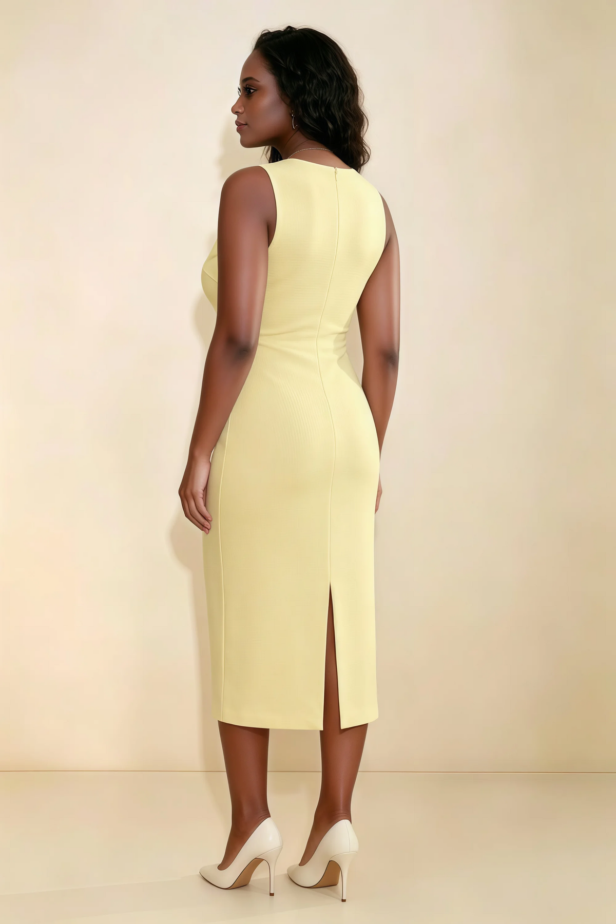 Annabel Lemon Keyhole Neck Sleeveless Bodycon Midi Dress