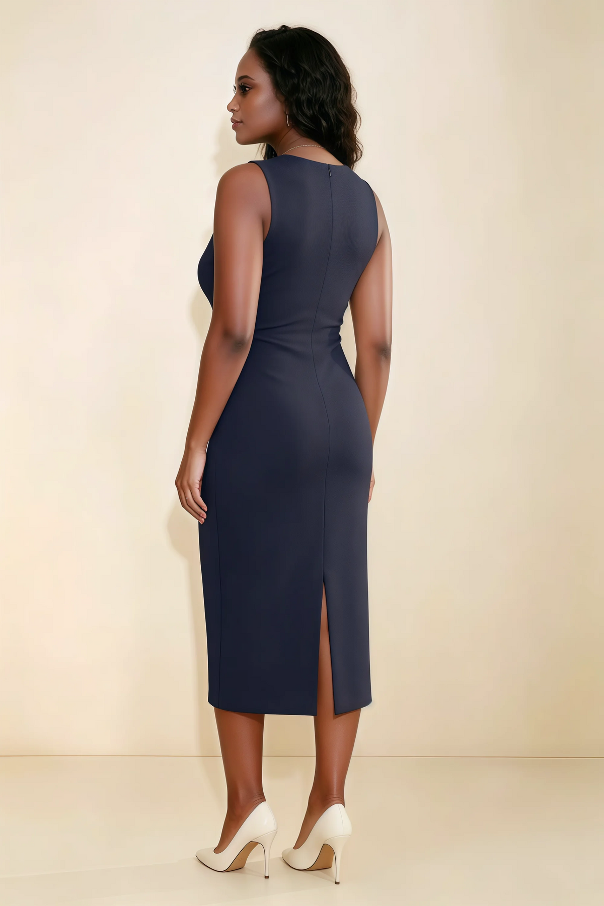 Annabel Navy Keyhole Neck Sleeveless Bodycon Midi Dress