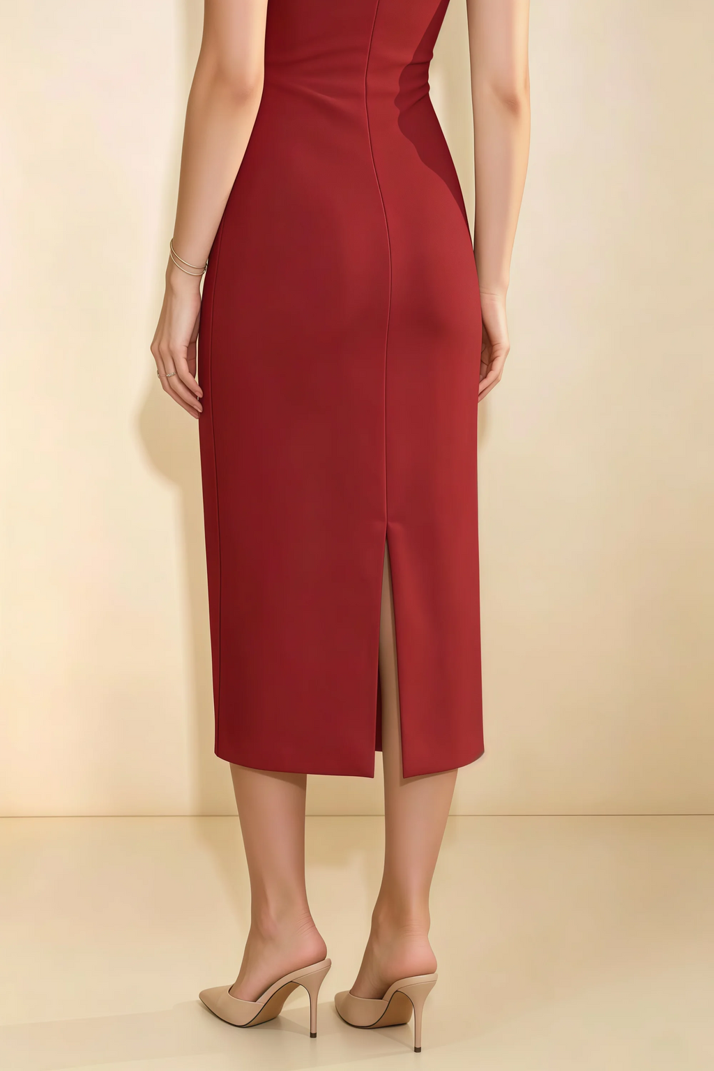 Annabel Red Keyhole Neck Sleeveless Bodycon Midi Dress
