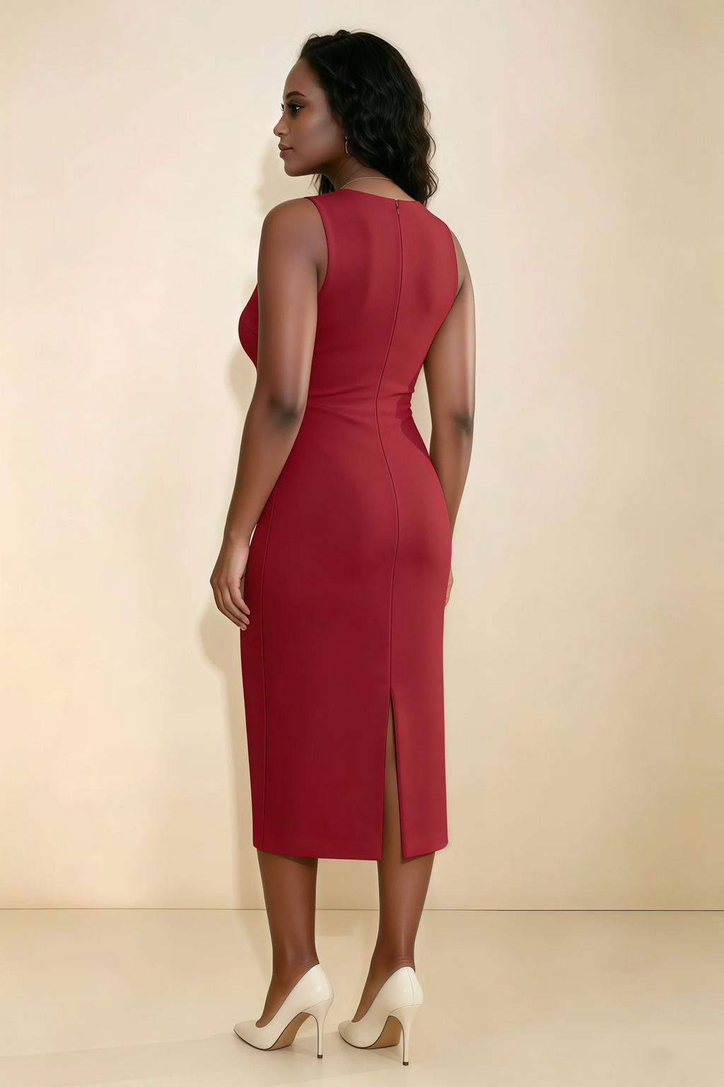 Annabel Red Keyhole Neck Sleeveless Bodycon Midi Dress