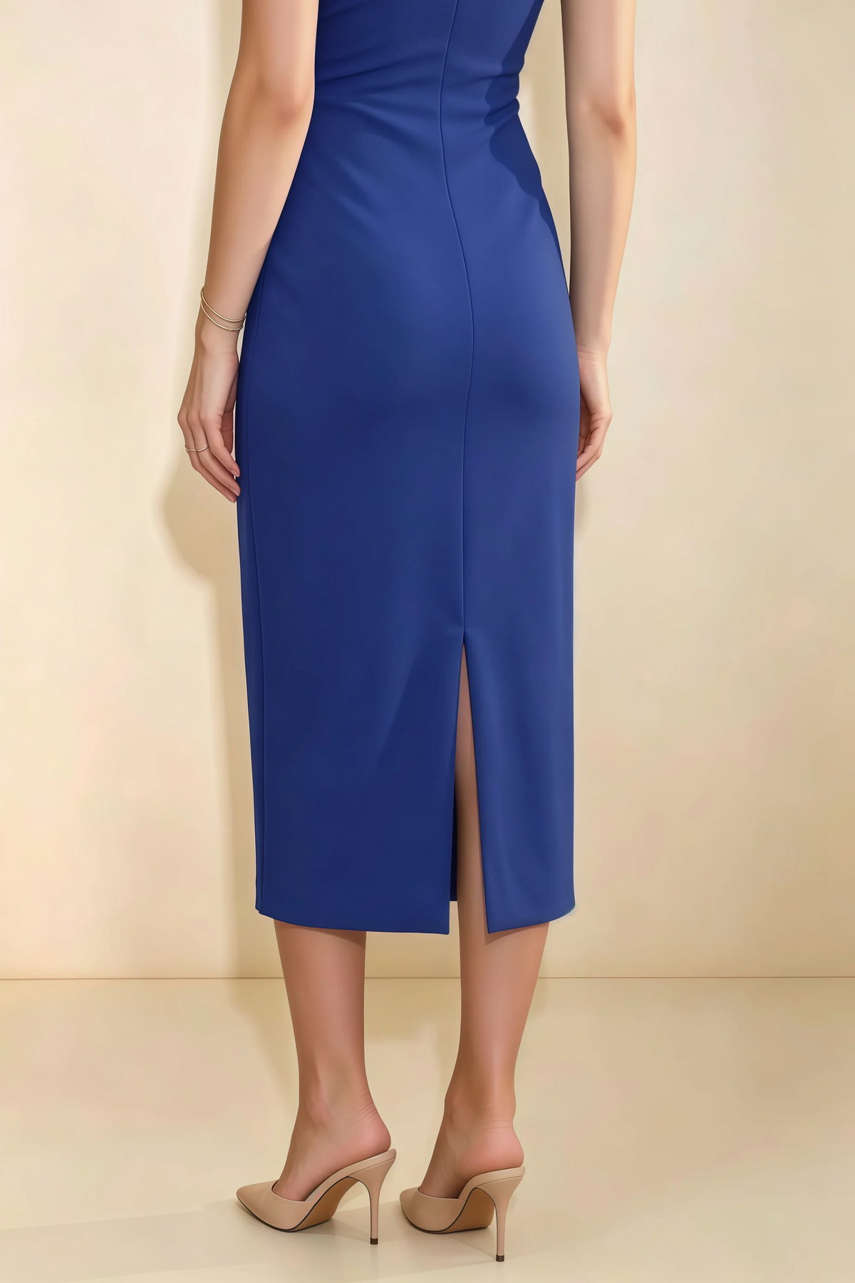 Annabel Royal Blue Keyhole Neck Sleeveless Bodycon Midi Dress