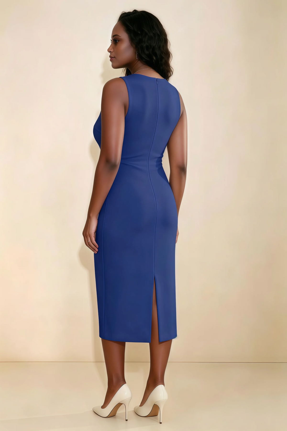 Annabel Royal Blue Keyhole Neck Sleeveless Bodycon Midi Dress