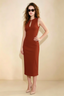 Annabel Rust Keyhole Neck Sleeveless Bodycon Midi Dress