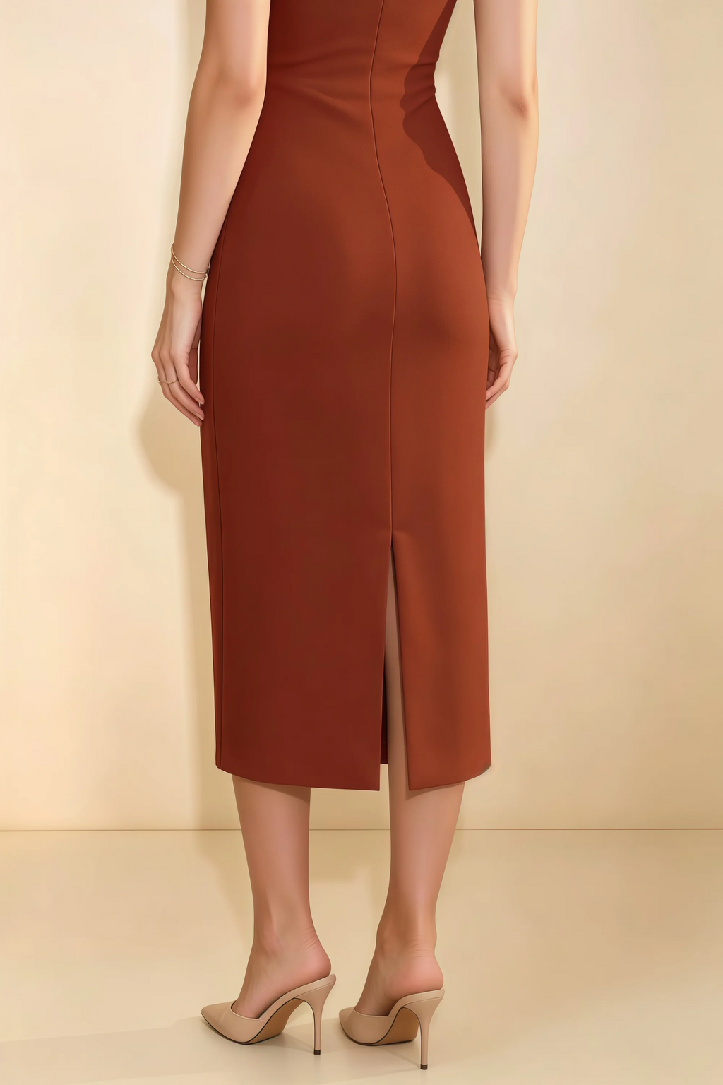 Annabel Rust Keyhole Neck Sleeveless Bodycon Midi Dress