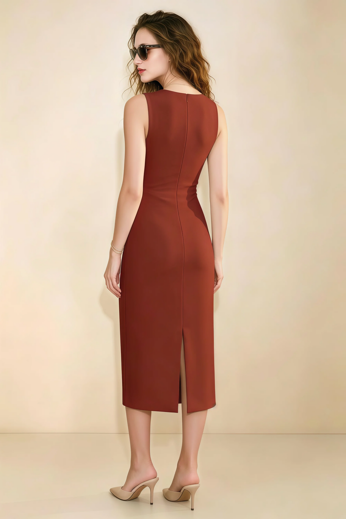 Annabel Rust Keyhole Neck Sleeveless Bodycon Midi Dress