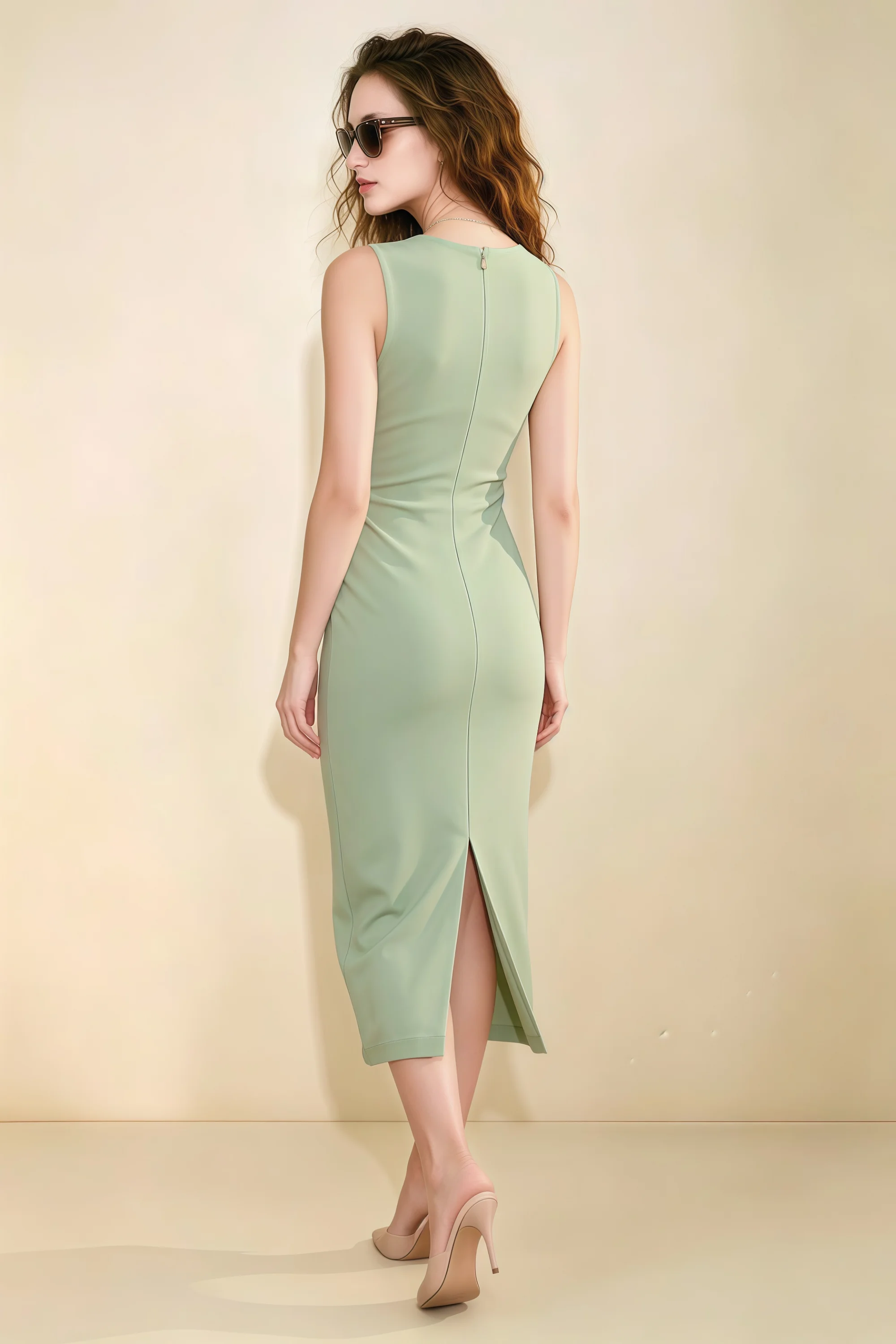 Annabel Sage Green Keyhole Neck Sleeveless Bodycon Midi Dress Secondary image