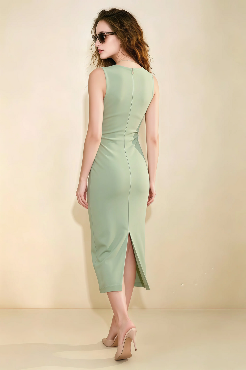 Annabel Sage Green Keyhole Neck Sleeveless Bodycon Midi Dress