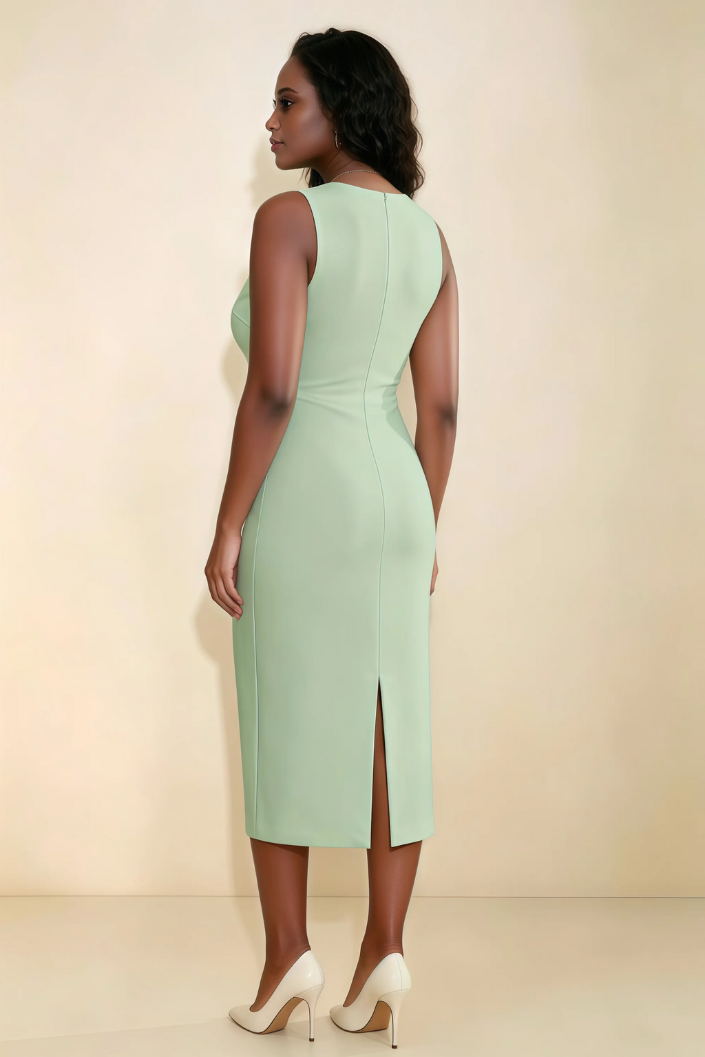 Annabel Sage Green Keyhole Neck Sleeveless Bodycon Midi Dress
