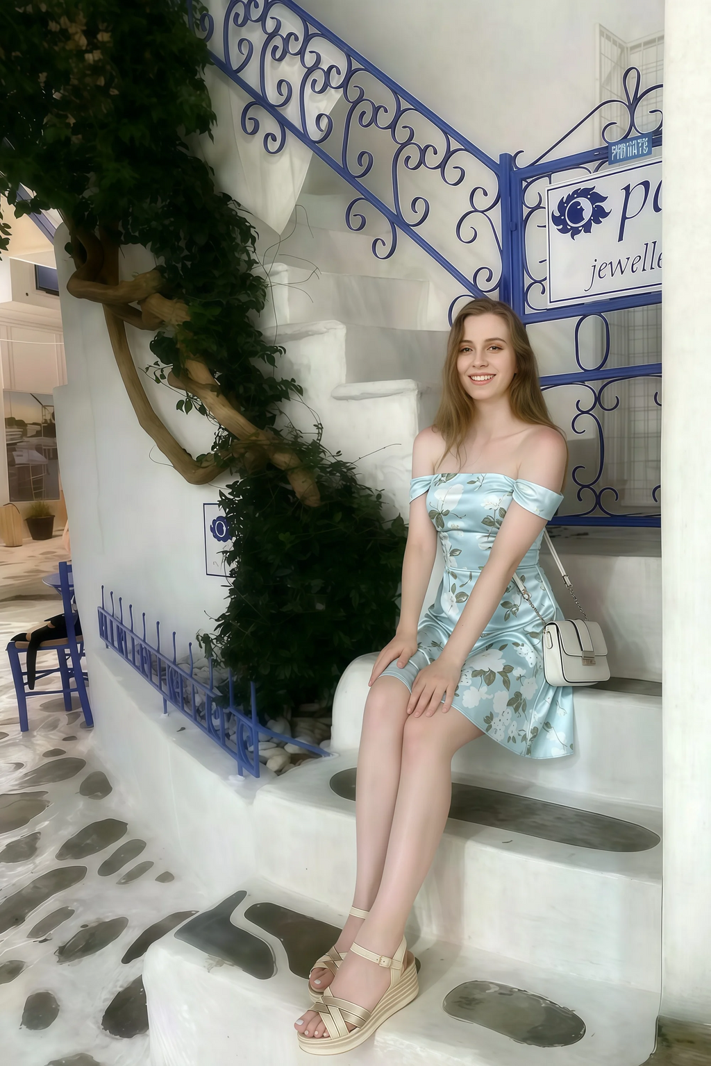 Anne Blue Floral Satin Off the Shoulder Corset Mini Dress