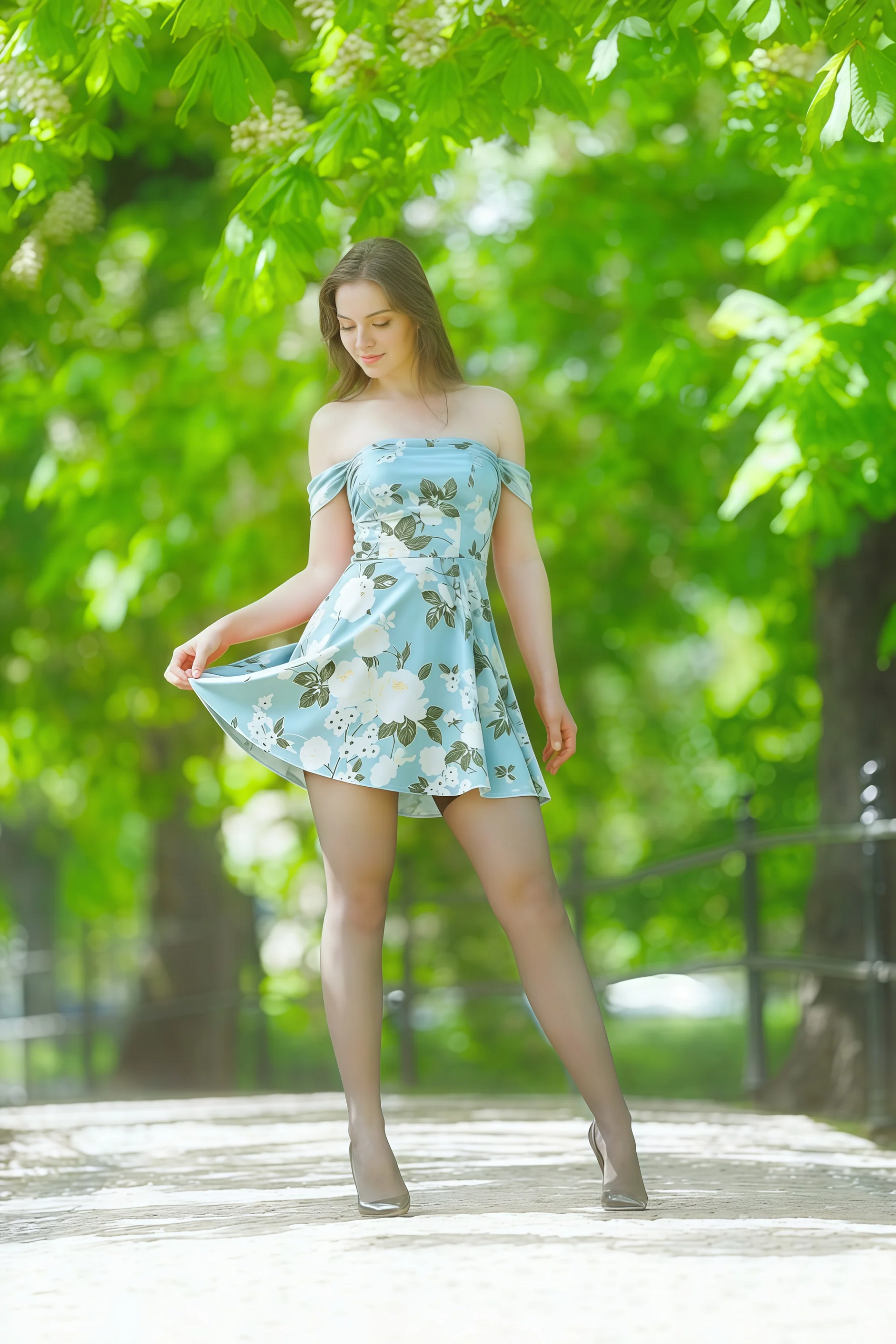 Anne Blue Floral Satin Off the Shoulder Corset Mini Dress