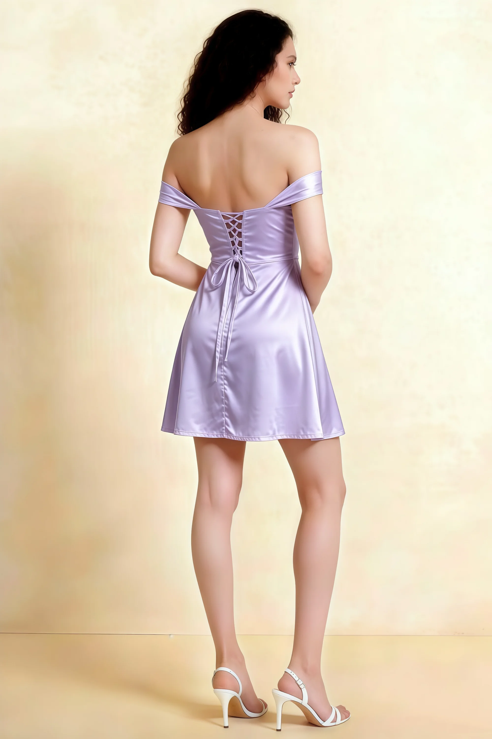 Anne Lavender Satin Off the Shoulder Corset Mini Dress Secondary image