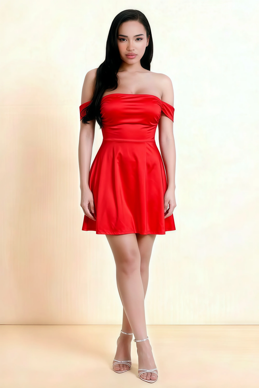 Anne Red Satin Off the Shoulder Corset Mini Dress