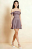 Anne Taupe Satin Off the Shoulder Corset Mini Dress