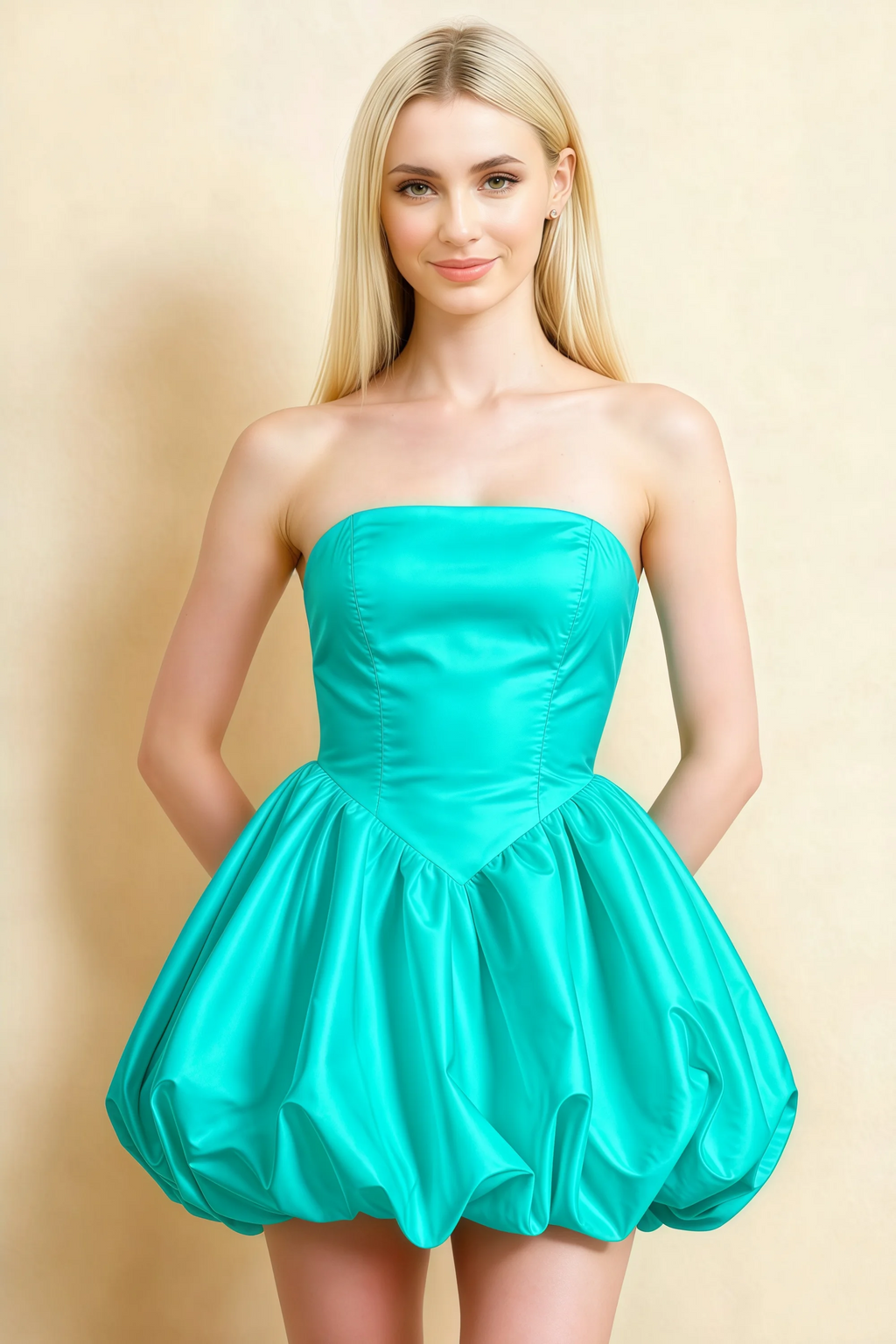 Annie Aqua Satin Corset Bow Mini Dress with Bubble Hems