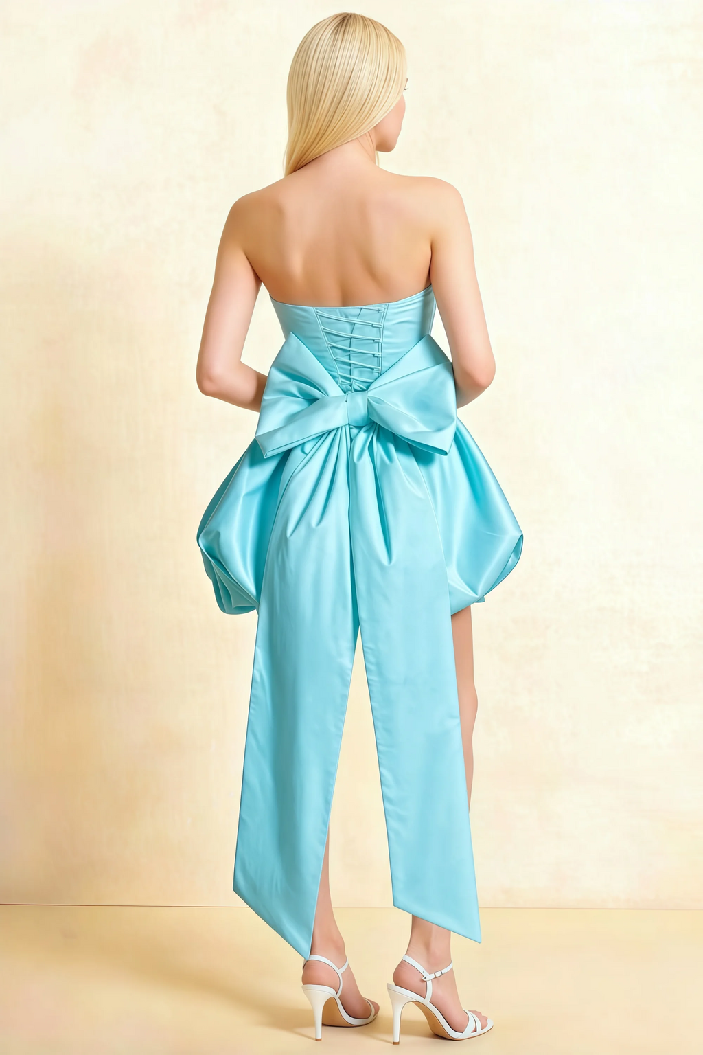 Annie Baby Blue  Satin Corset Bow Mini Dress with Bubble Hems