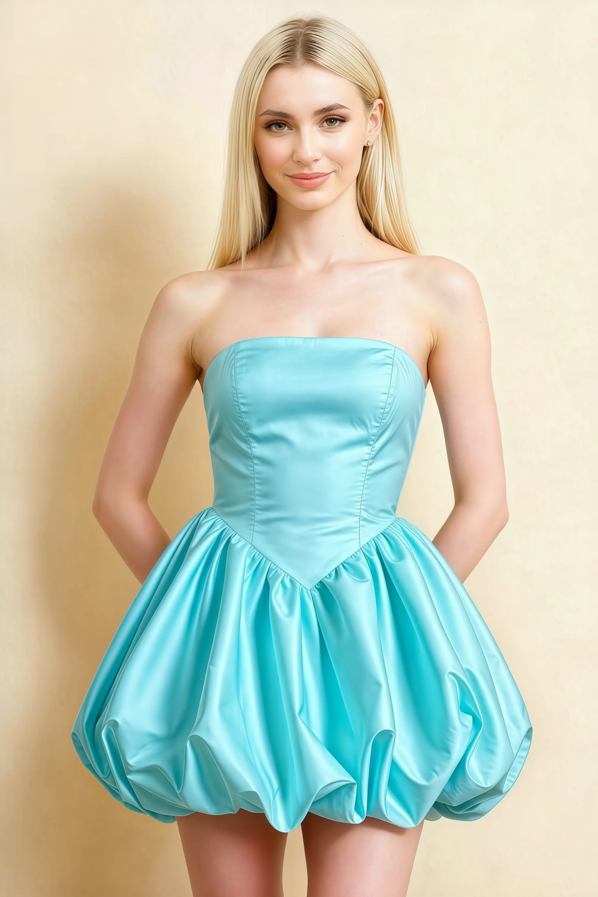 Annie Baby Blue  Satin Corset Bow Mini Dress with Bubble Hems