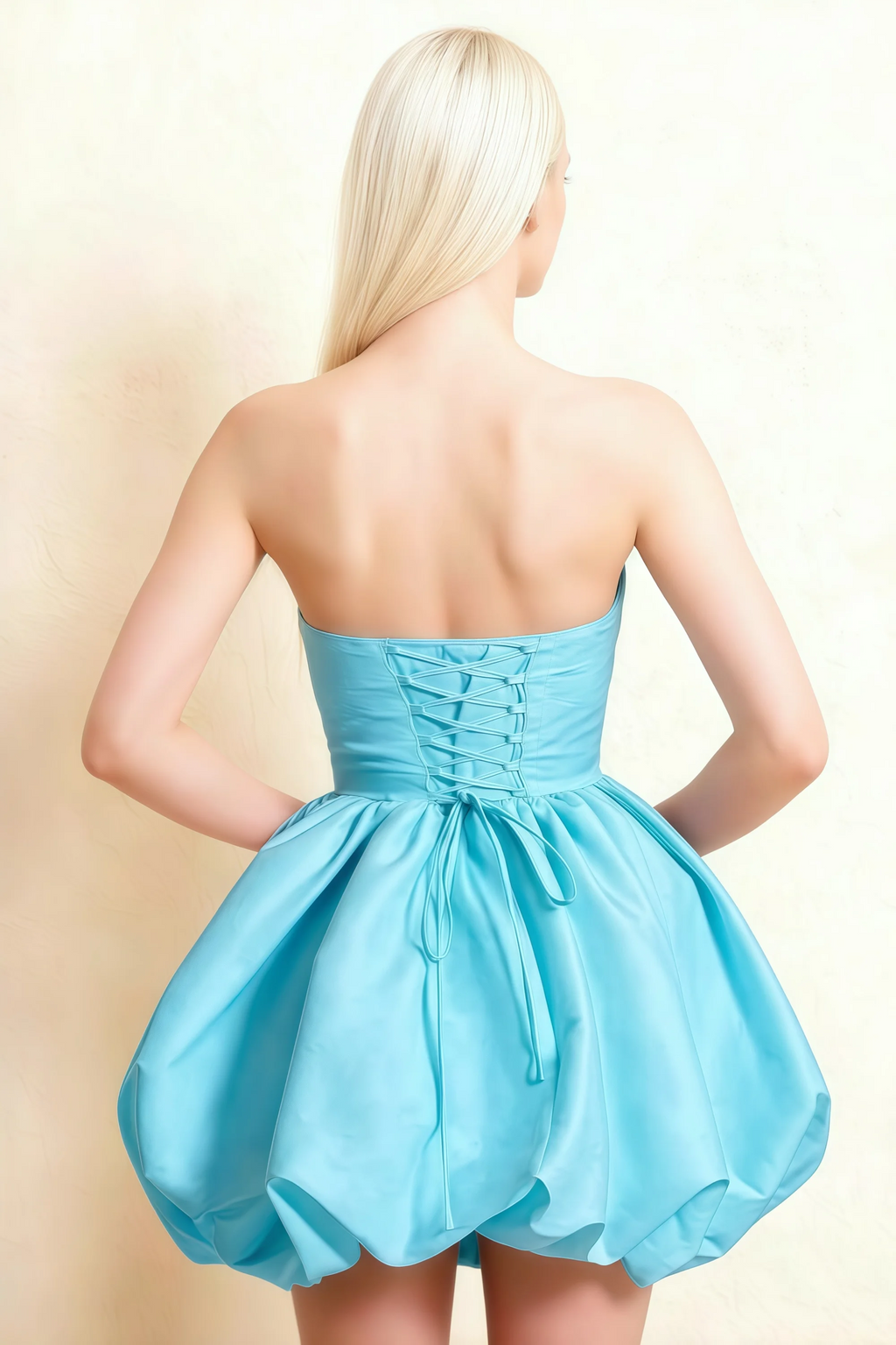 Annie Baby Blue  Satin Corset Bow Mini Dress with Bubble Hems