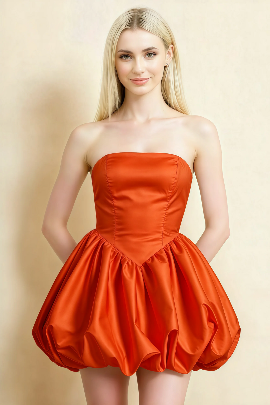 Annie Burnt Orange Satin Corset Bow Mini Dress with Bubble Hems