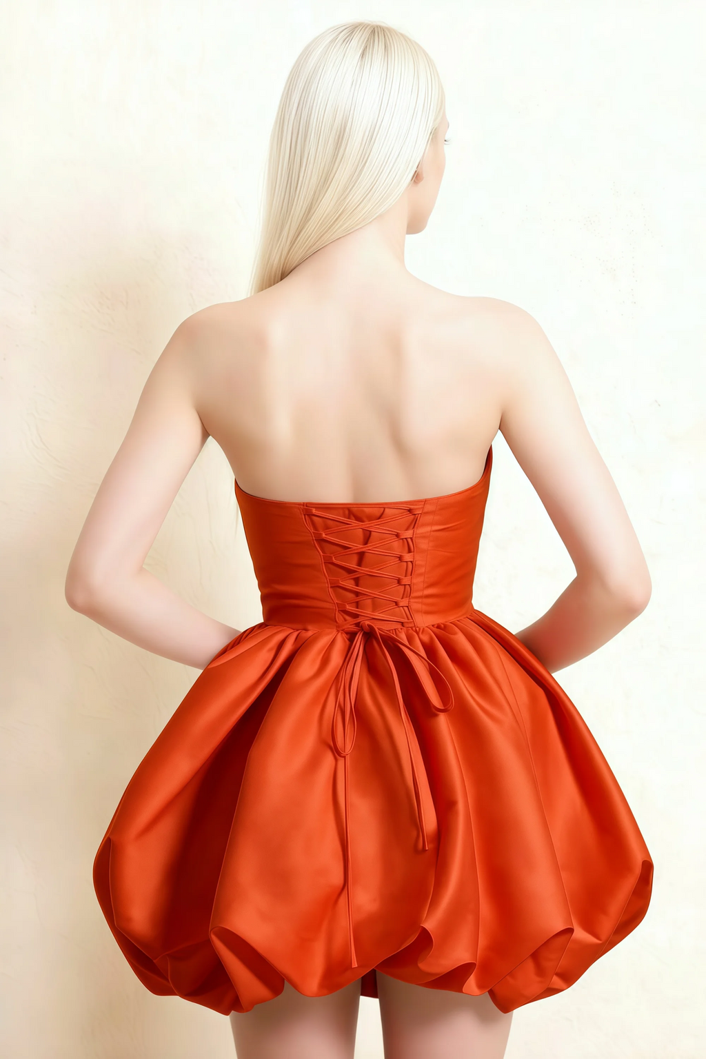 Annie Burnt Orange Satin Corset Bow Mini Dress with Bubble Hems