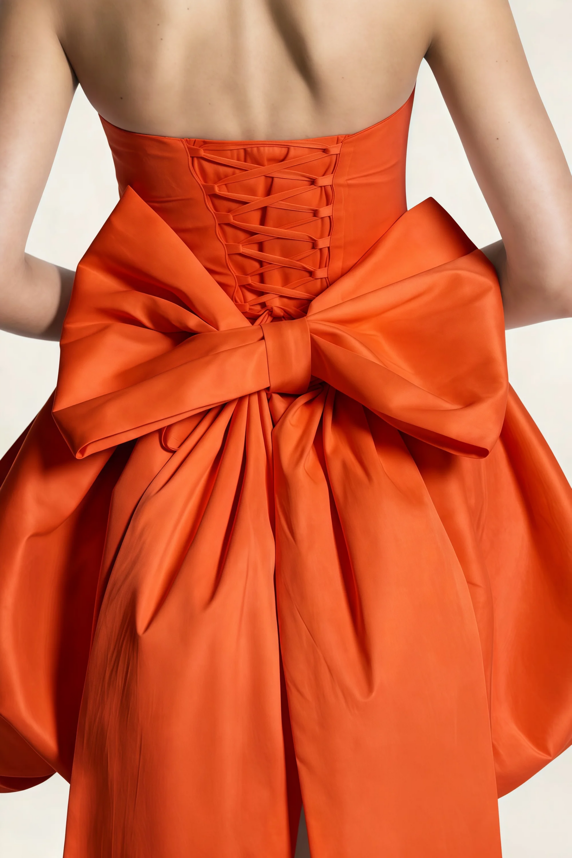 Annie Burnt Orange Satin Corset Bow Mini Dress with Bubble Hems