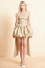 Annie Champagne Satin Corset Bow Mini Dress with Bubble Hems