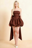 Annie Chocolate Brown Satin Corset Bow Mini Dress with Bubble Hems