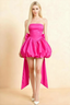 Annie Hot Pink Satin Corset Bow Mini Dress with Bubble Hems