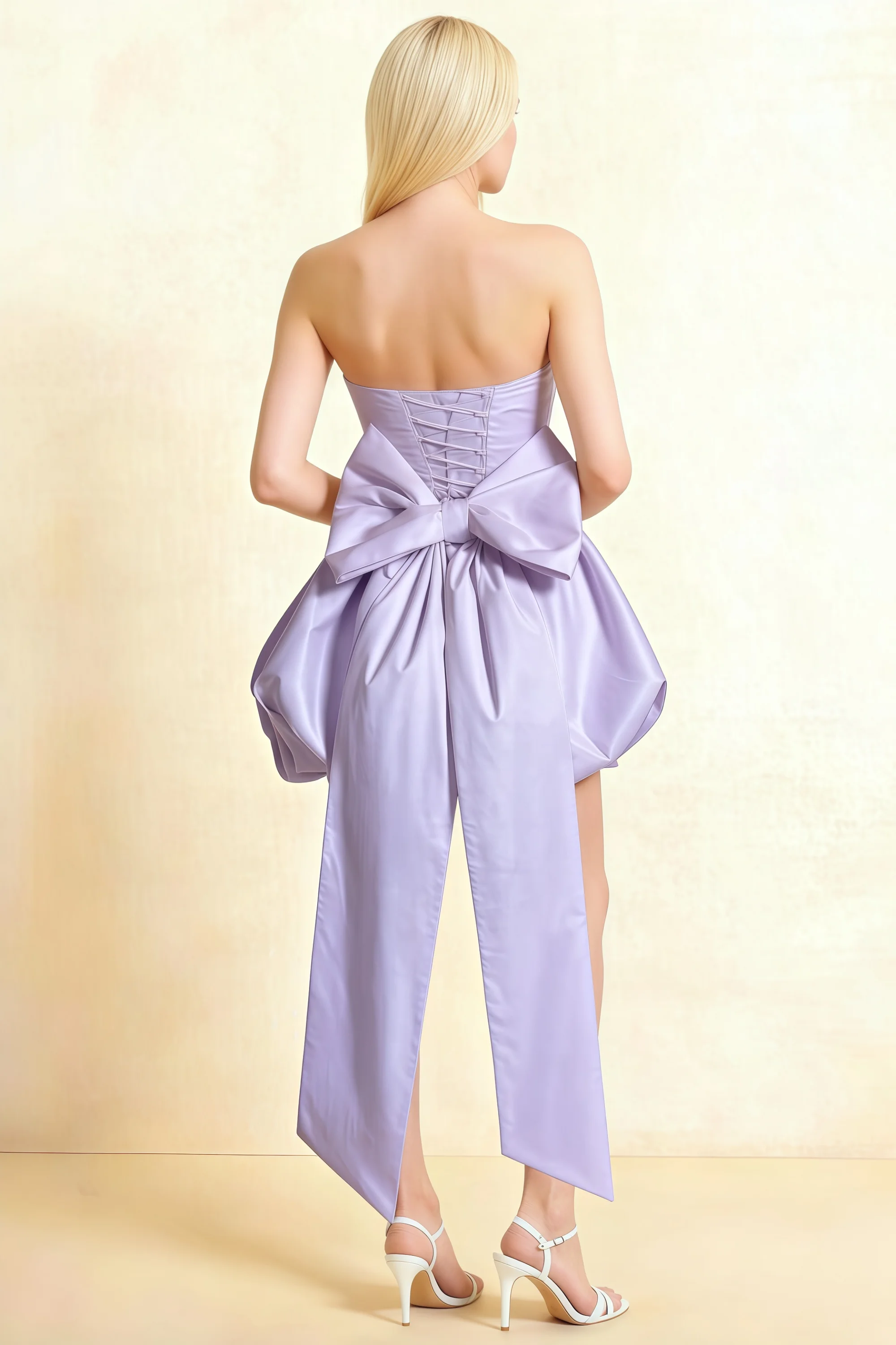 Annie Lavender Satin Corset Bow Mini Dress with Bubble Hems Secondary image