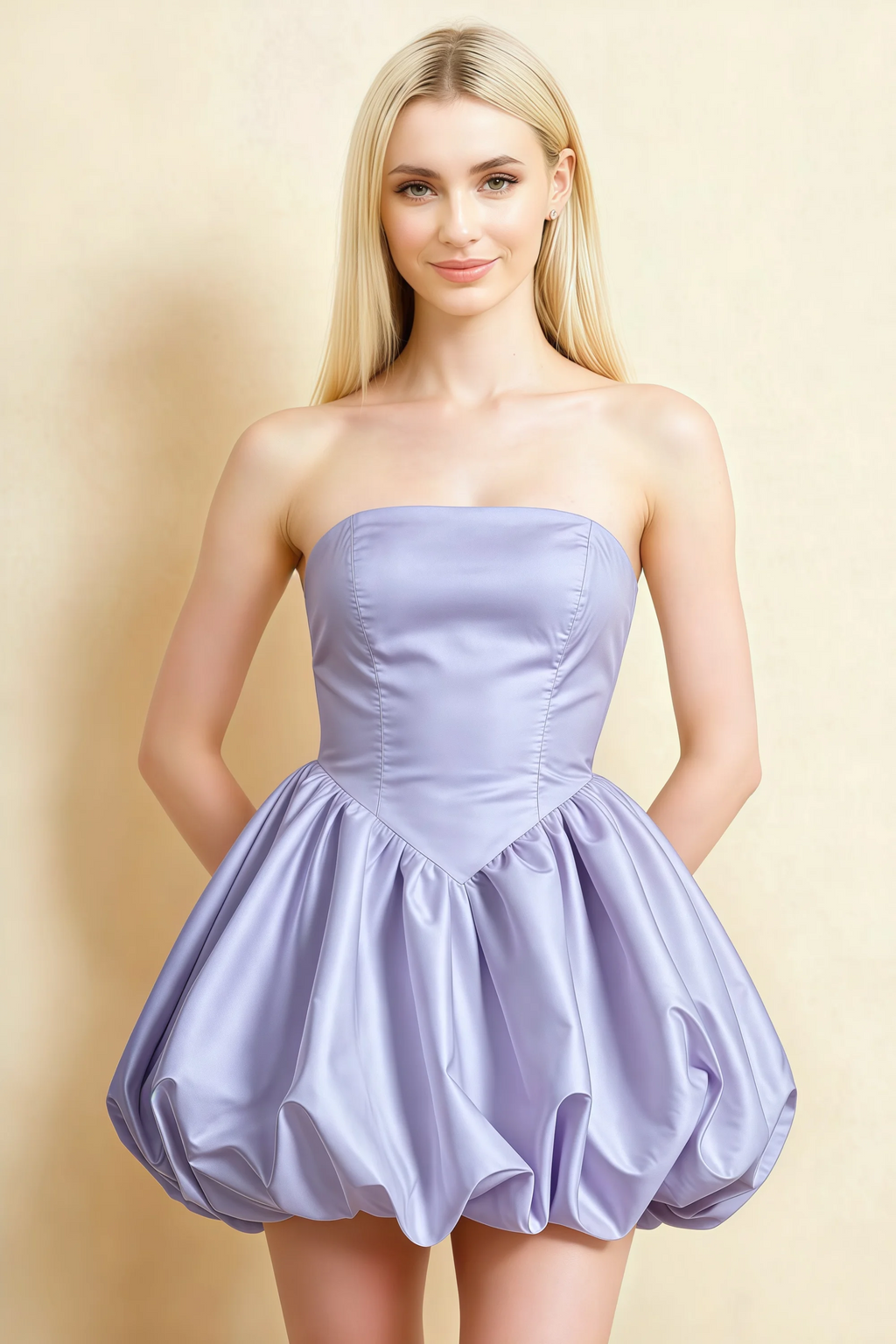 Annie Lavender Satin Corset Bow Mini Dress with Bubble Hems