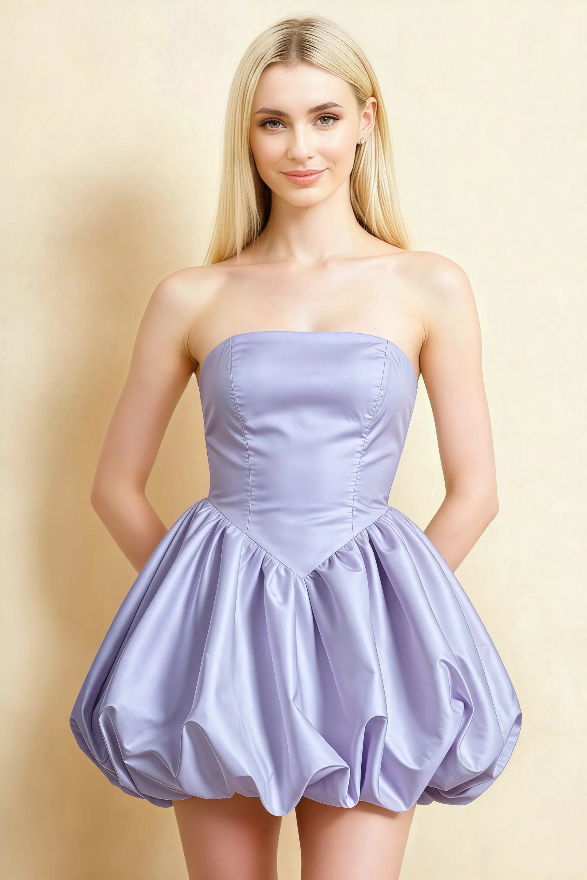 Annie Lavender Satin Corset Bow Mini Dress with Bubble Hems