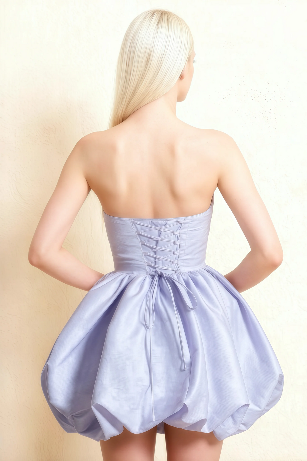 Annie Lavender Satin Corset Bow Mini Dress with Bubble Hems