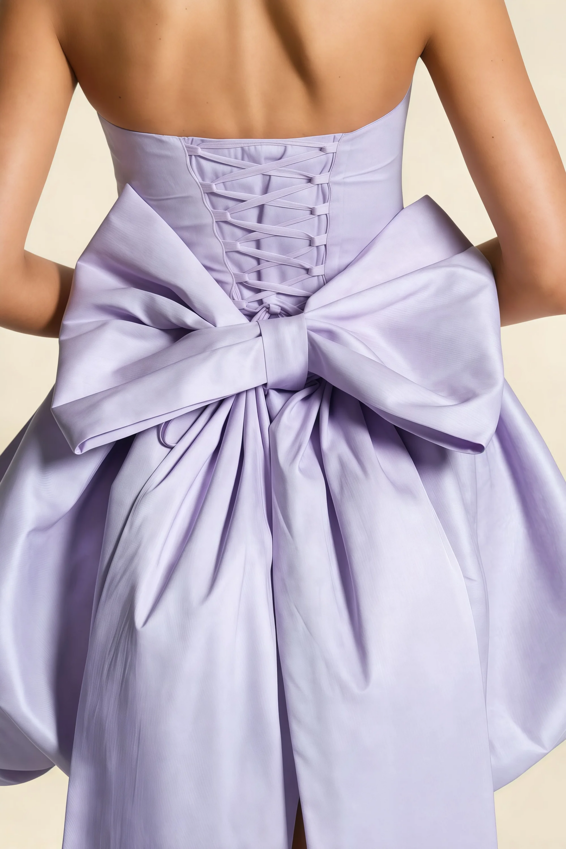 Annie Lavender Satin Corset Bow Mini Dress with Bubble Hems