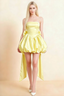 Annie Lemon Satin Corset Bow Mini Dress with Bubble Hems