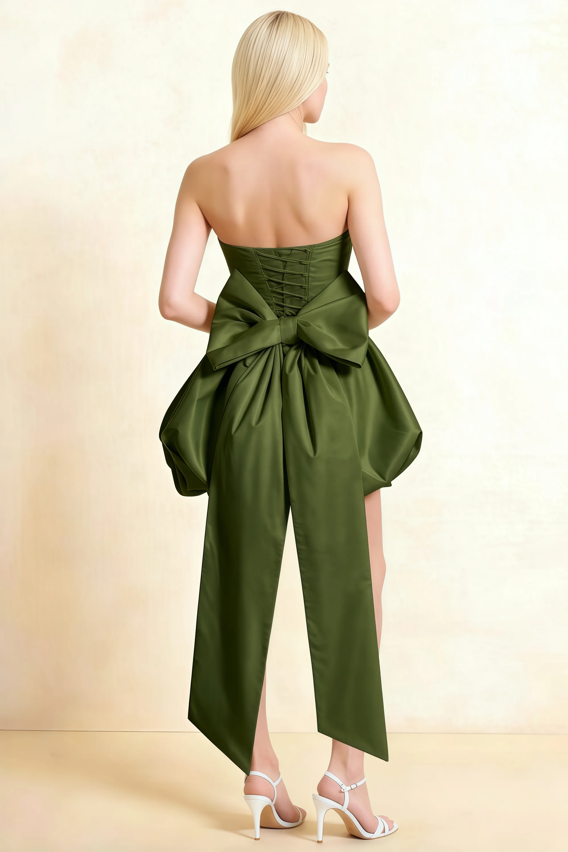 Annie Olive Satin Corset Bow Mini Dress with Bubble Hems