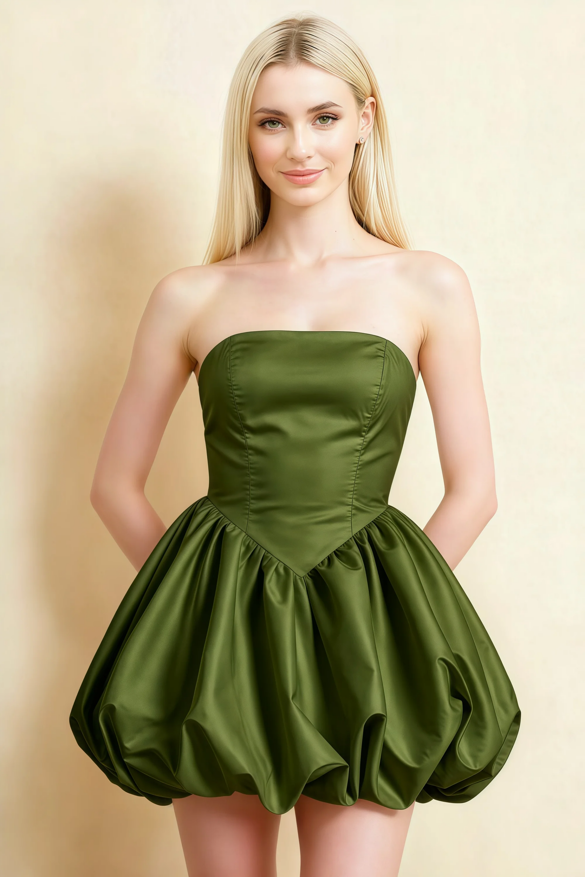Annie Olive Satin Corset Bow Mini Dress with Bubble Hems