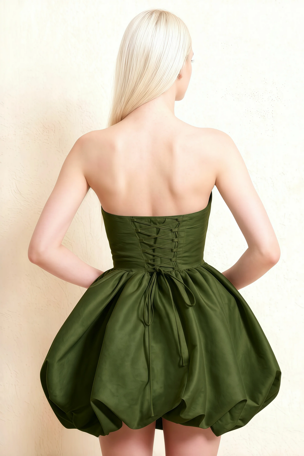 Annie Olive Satin Corset Bow Mini Dress with Bubble Hems