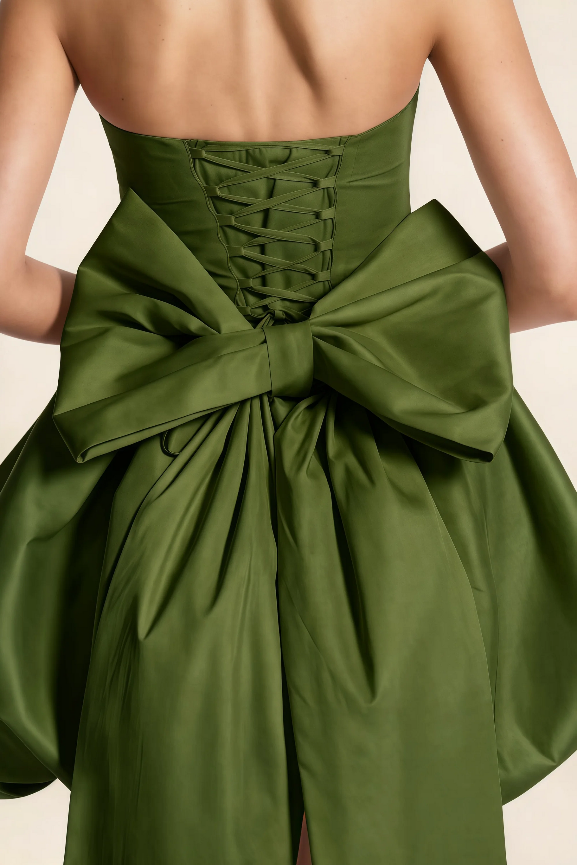 Annie Olive Satin Corset Bow Mini Dress with Bubble Hems
