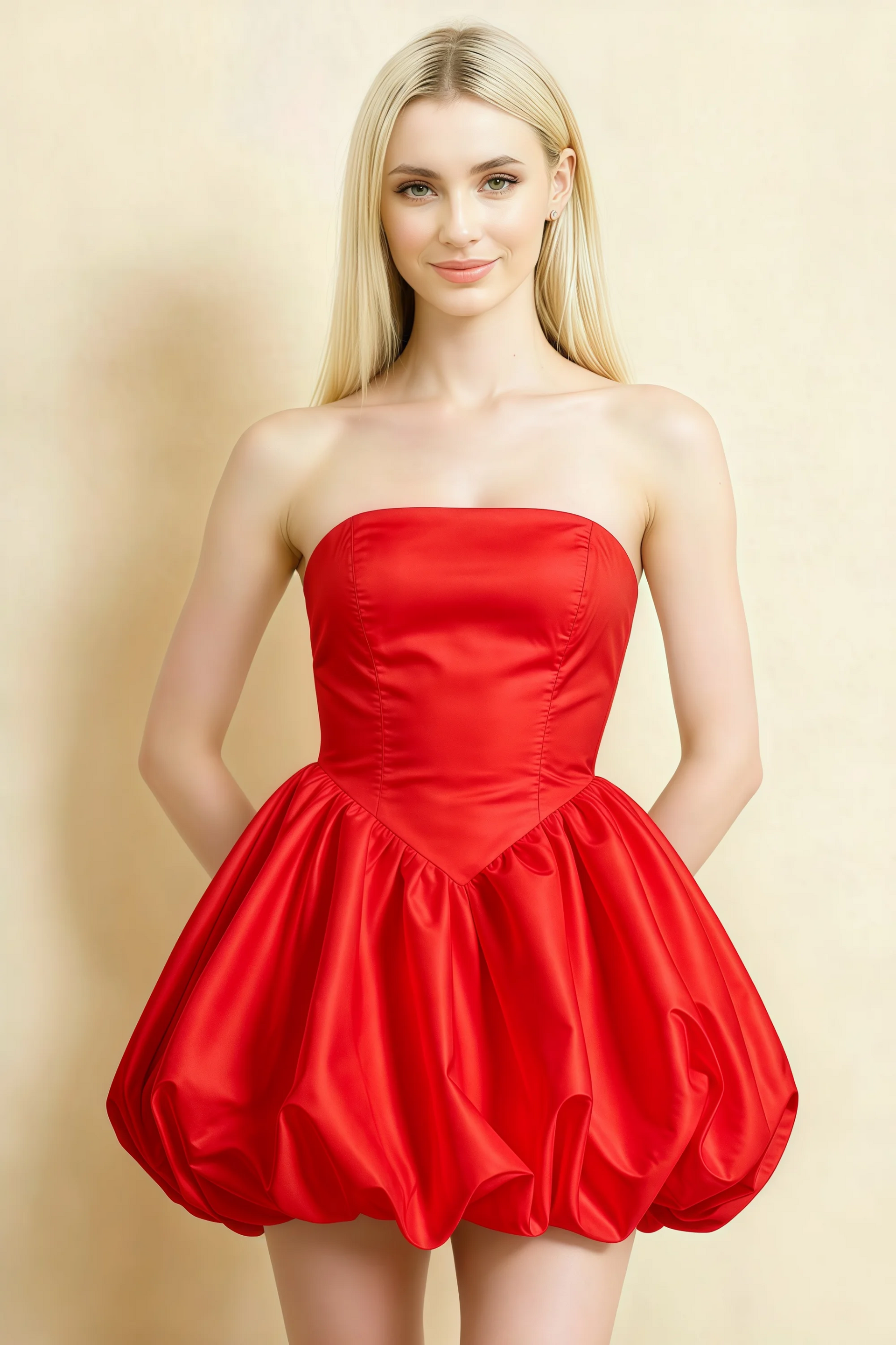 Annie Red Satin Corset Bow Mini Dress with Bubble Hems