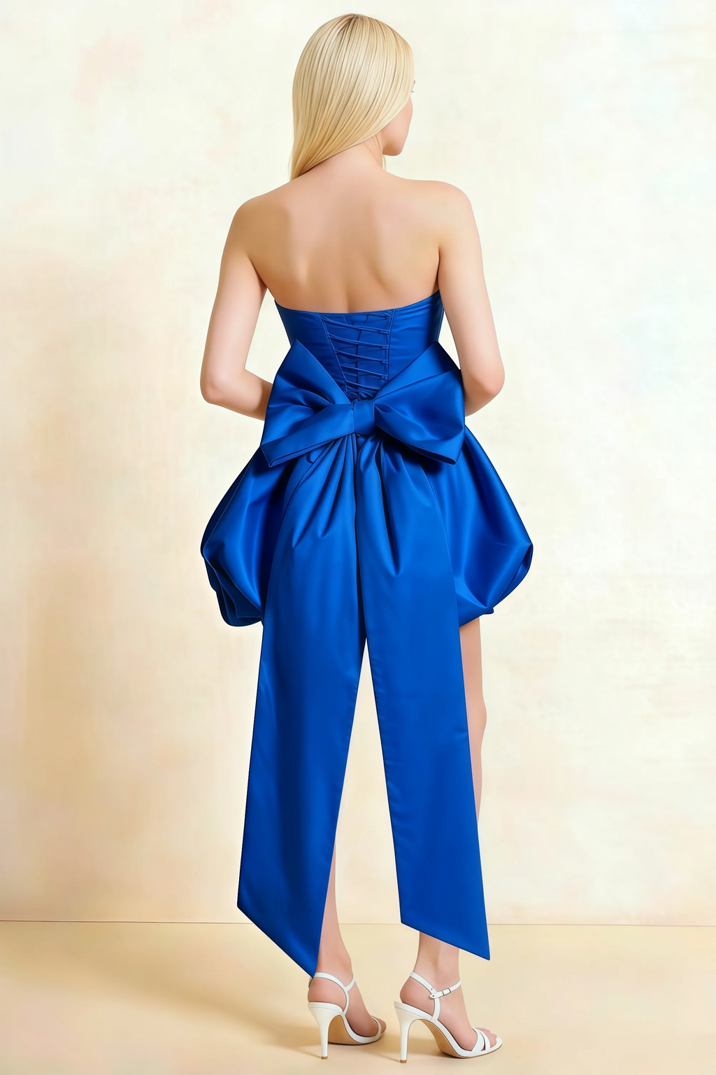 Annie Royal Blue Satin Corset Bow Mini Dress with Bubble Hems