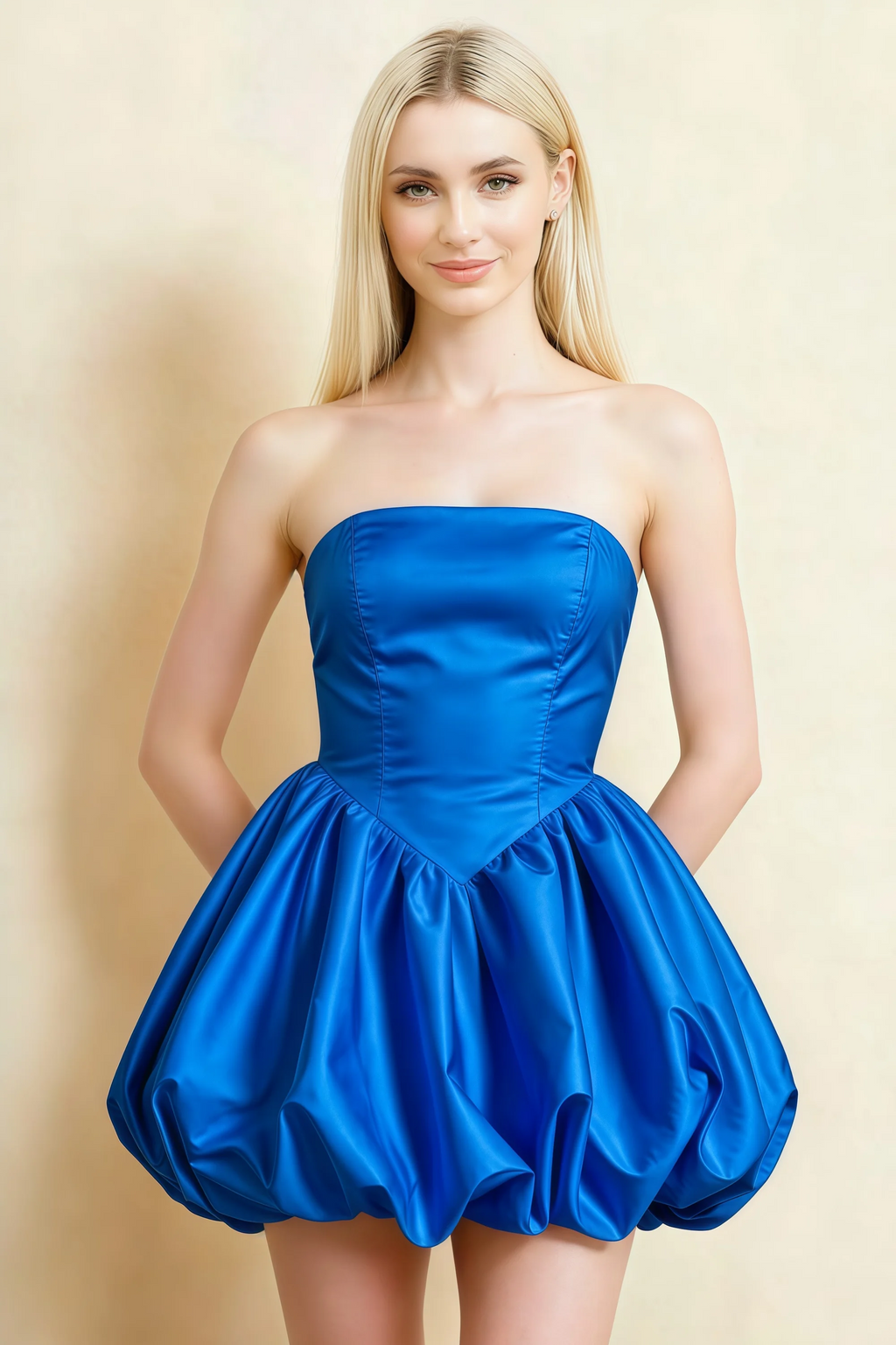 Annie Royal Blue Satin Corset Bow Mini Dress with Bubble Hems