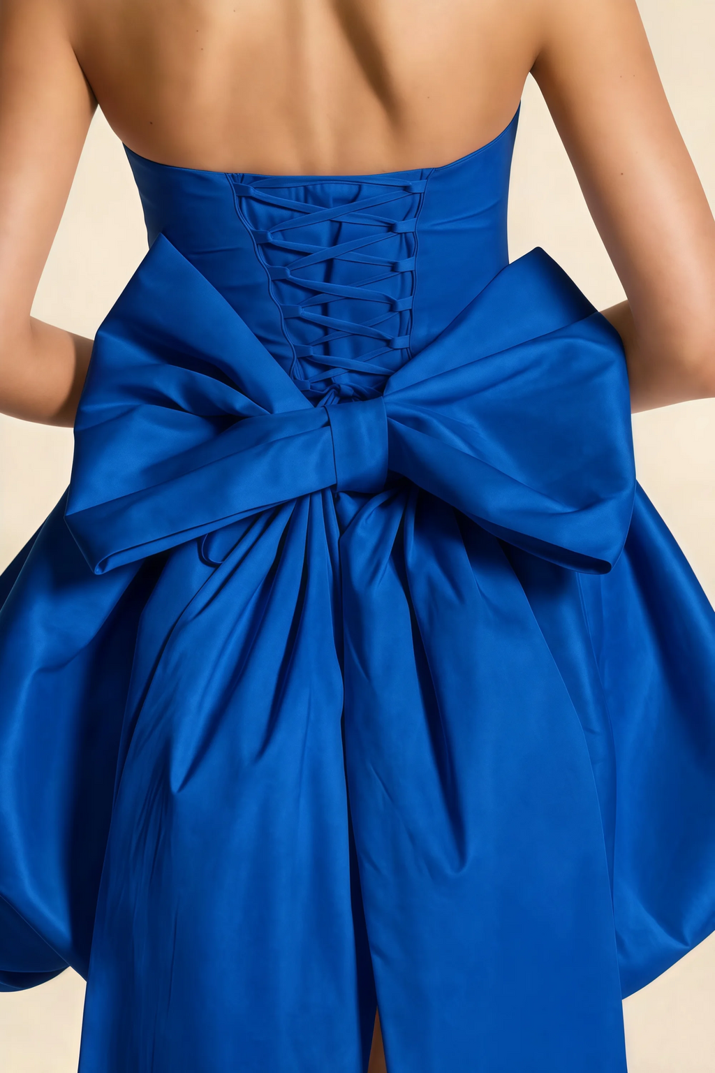 Annie Royal Blue Satin Corset Bow Mini Dress with Bubble Hems