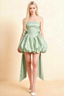 Annie Sage Green Satin Corset Bow Mini Dress with Bubble Hems