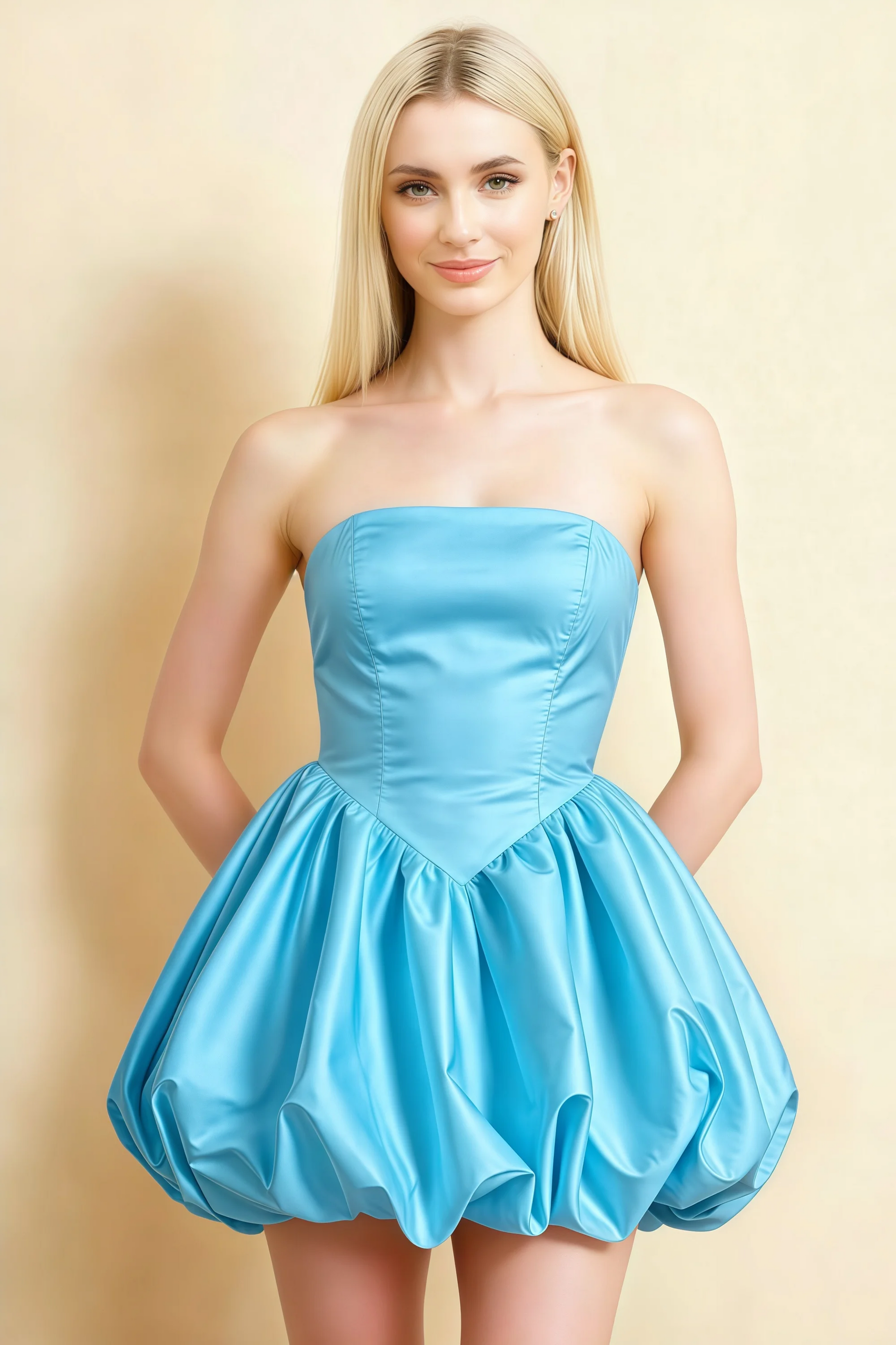 Annie Sky Blue Satin Corset Bow Mini Dress with Bubble Hems