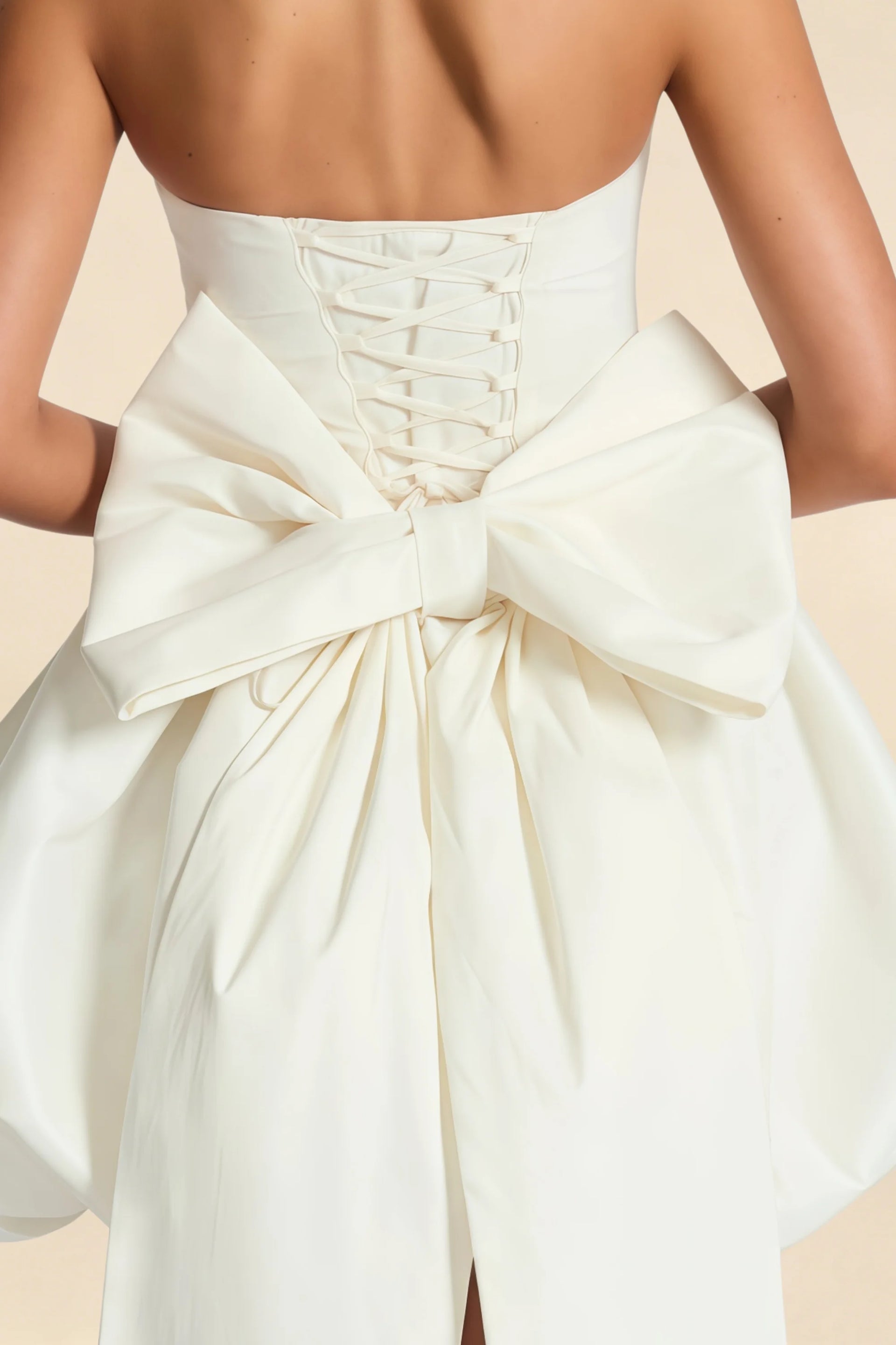 Annie White Satin Corset Bow Mini Dress with Bubble Hems