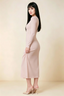 Antoinette Blush Square Neck Long Sleeve Bodycon Midi Dress
